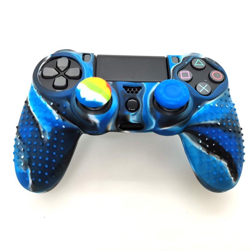 Asokex Silicone Skin Cover for Ps4 Controller (1pc Anti-Slip Case, 1 Pair L2 R2 Trigger Extender, 4pcs Thumb Grips,4pcs LED Light Bar Decal) Protector for DualShock PS4/ Slim/Pro Controller (Blue granular) - Image 5